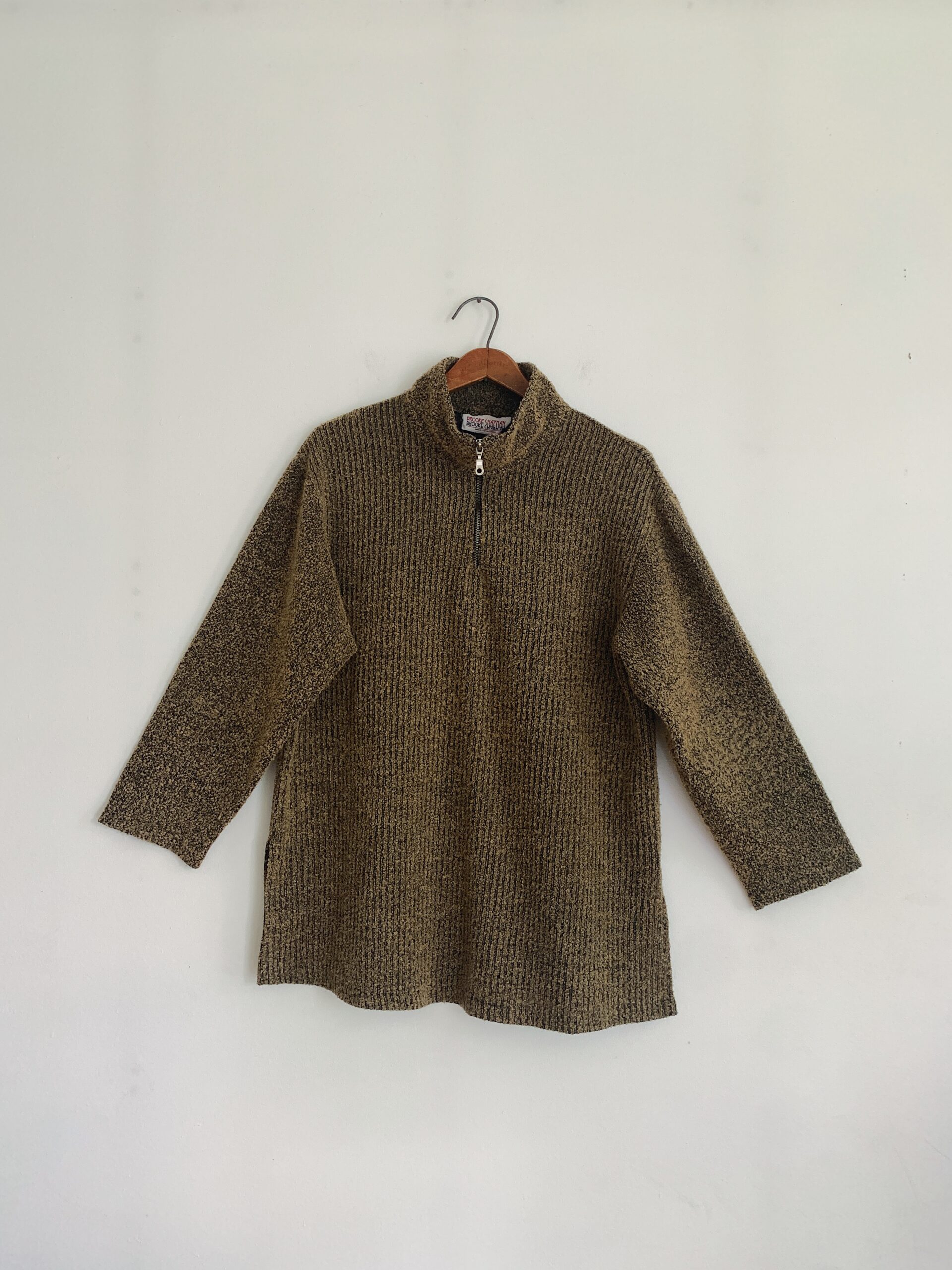 1980s–1990s ✿ brown bouclé oversized quarter-zip sweater - Image 2