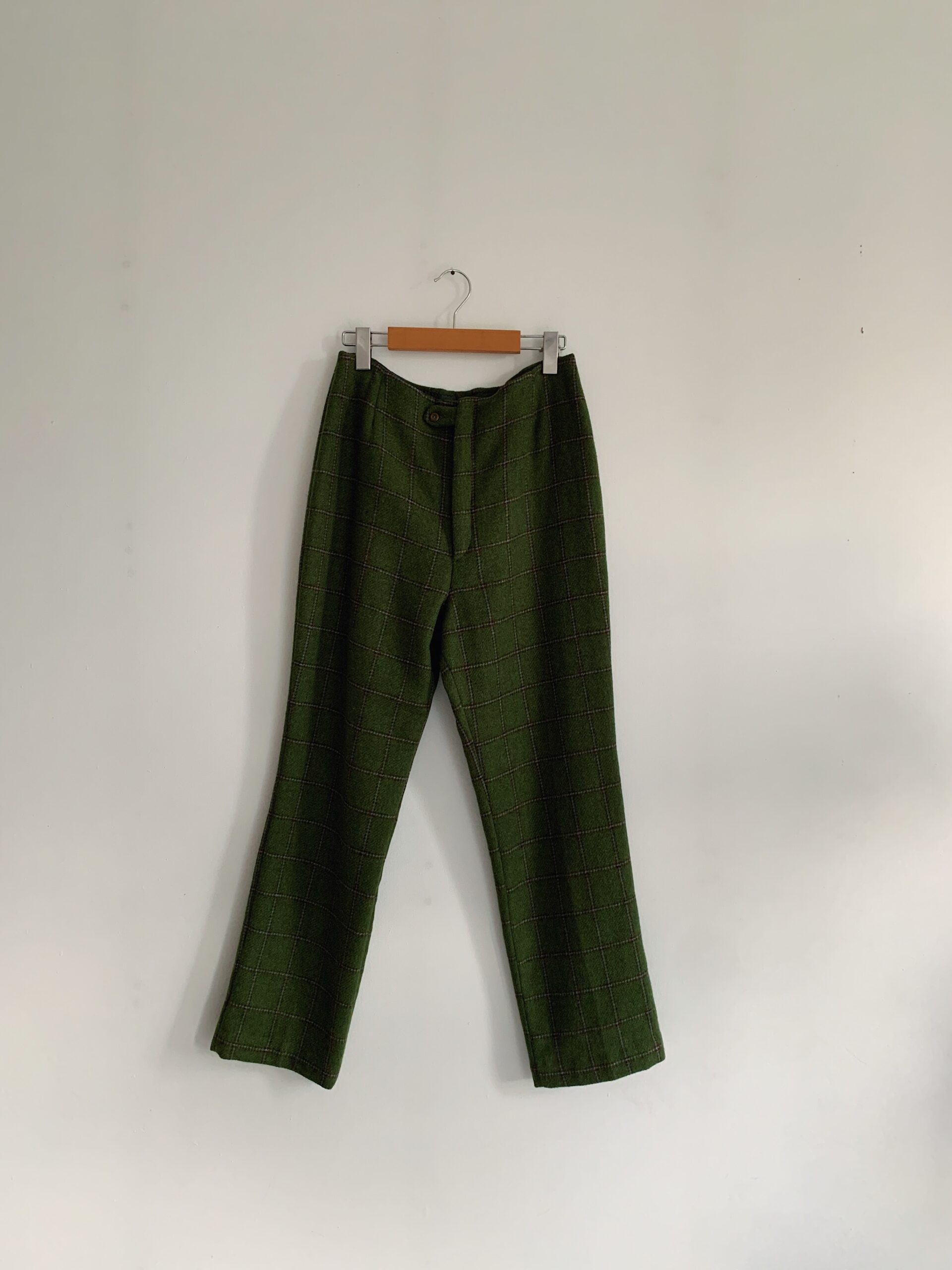 1960s–1970s ✿ Olive Green Check Wool Cigarette Pants – Image 2