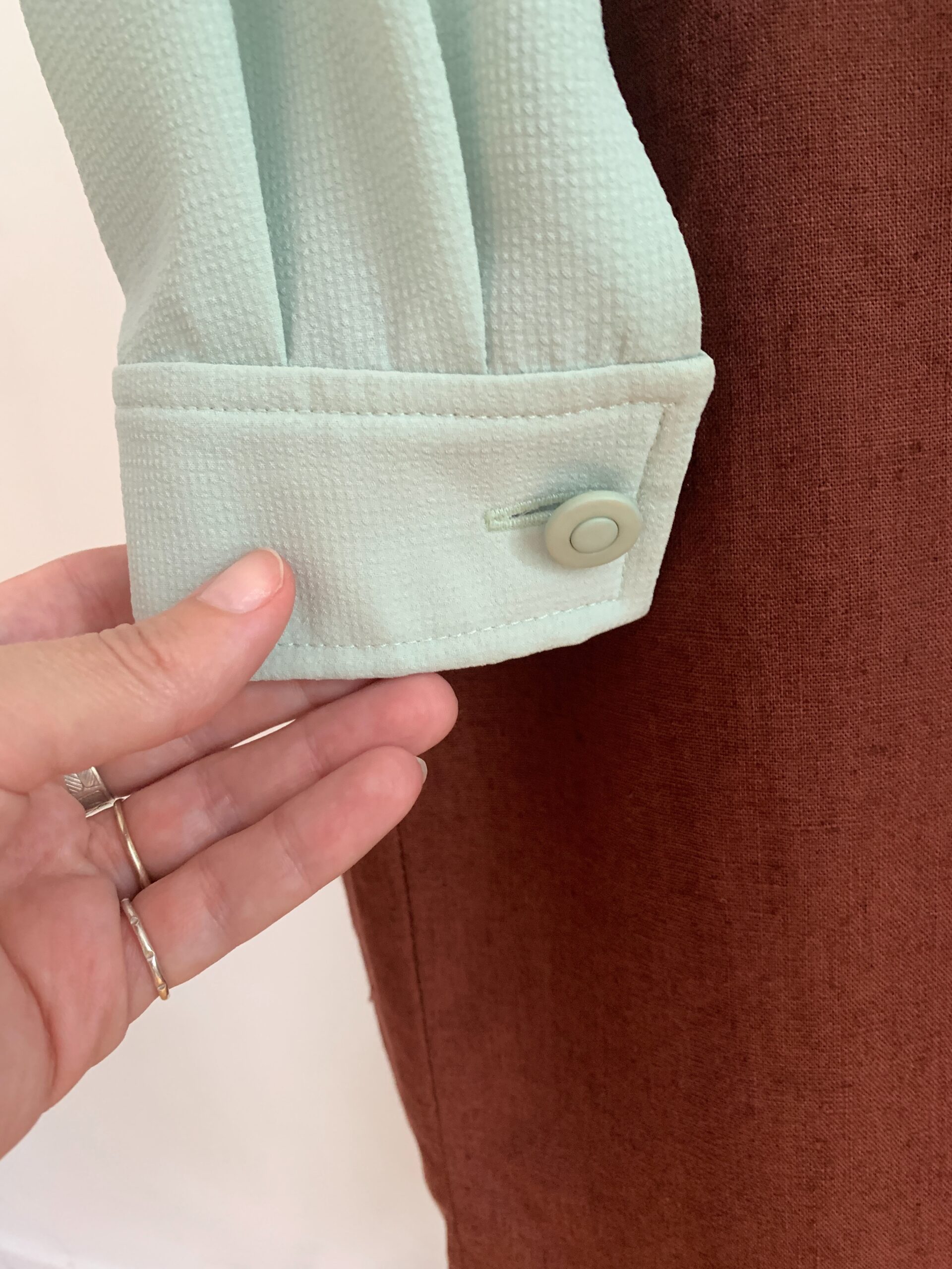 1990s Celadon Button Up Minimalist Blouse