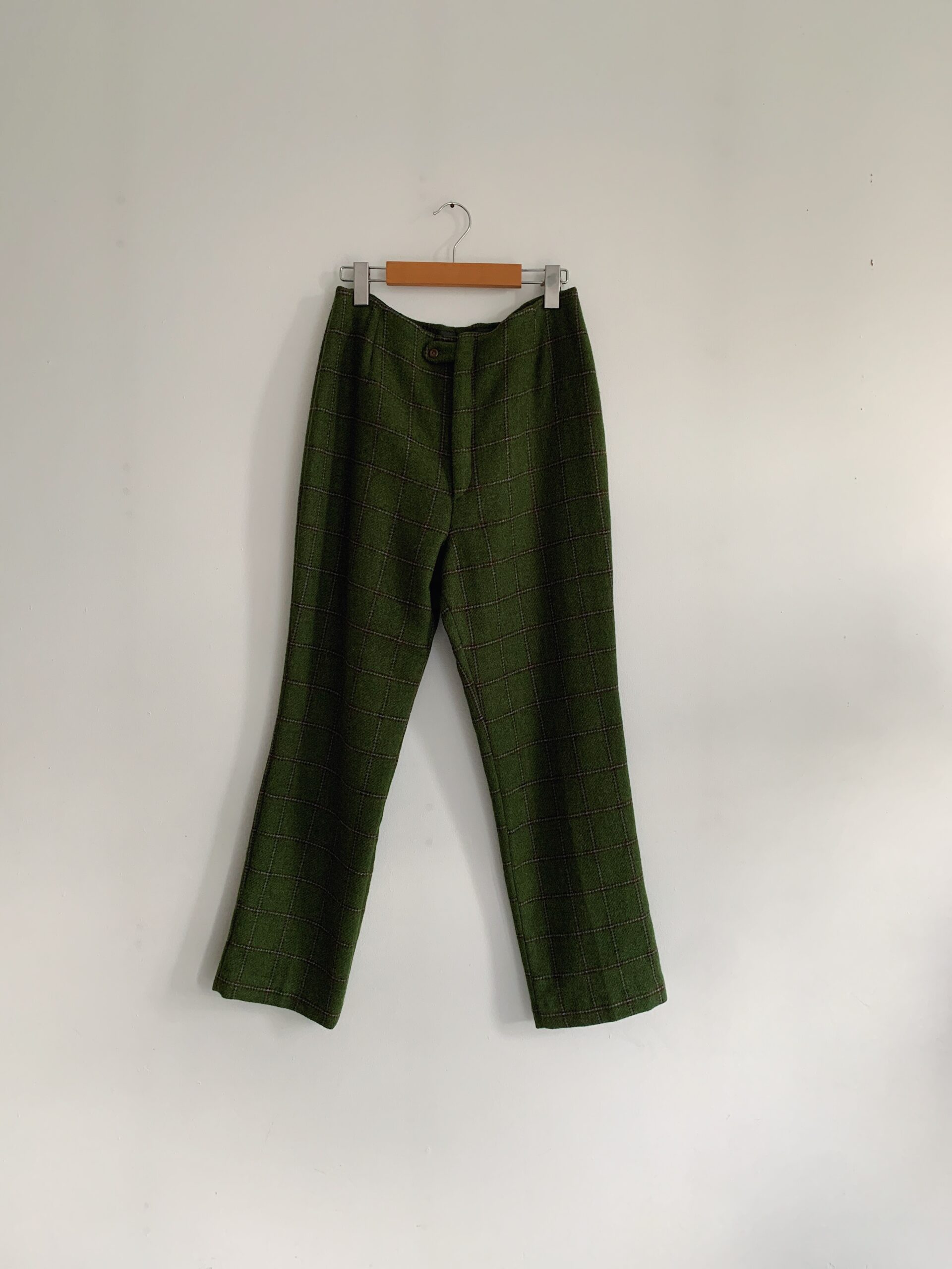 1960s–1970s ✿ Olive Green Check Wool Cigarette Pants
