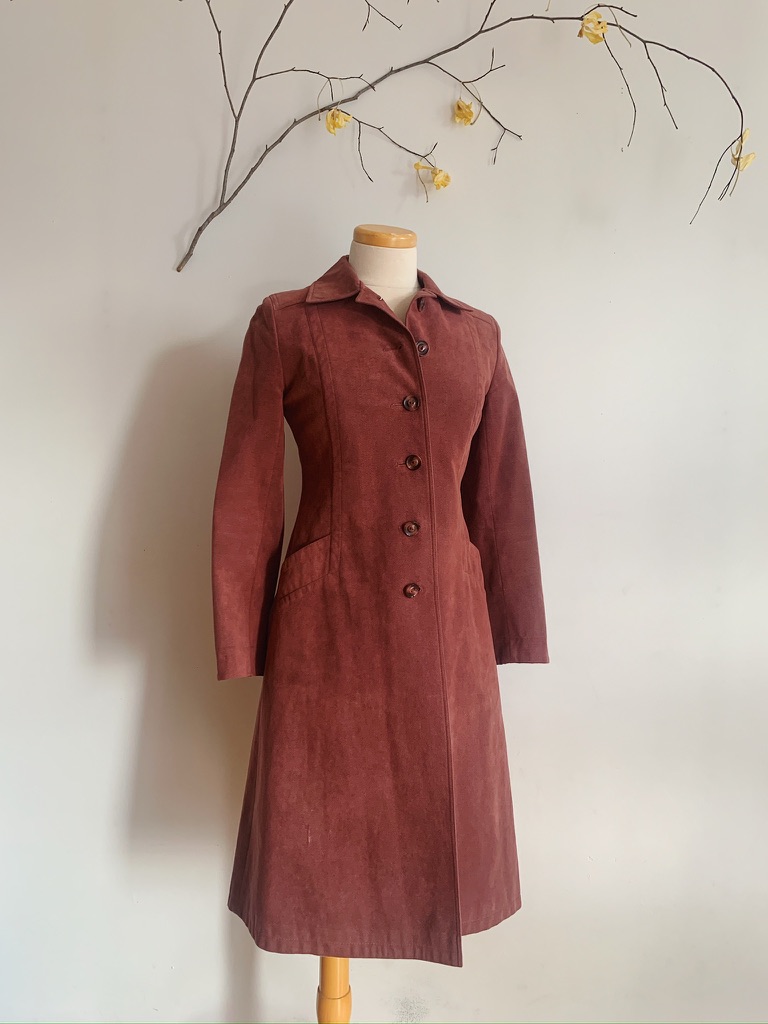 60s 70s Dusty Rose Faux Suede Coat | Vintage Made in Canada Trench Coat