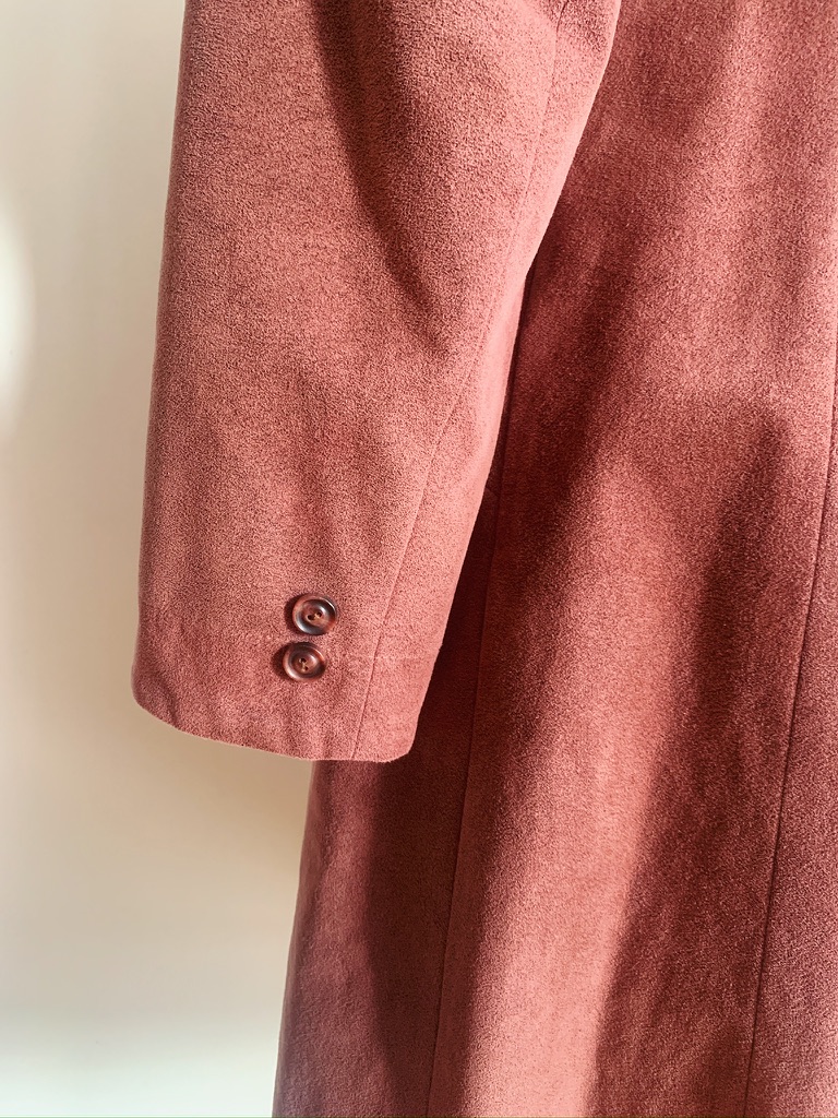 60s 70s Dusty Rose Faux Suede Coat | Vintage Made in Canada Trench Coat