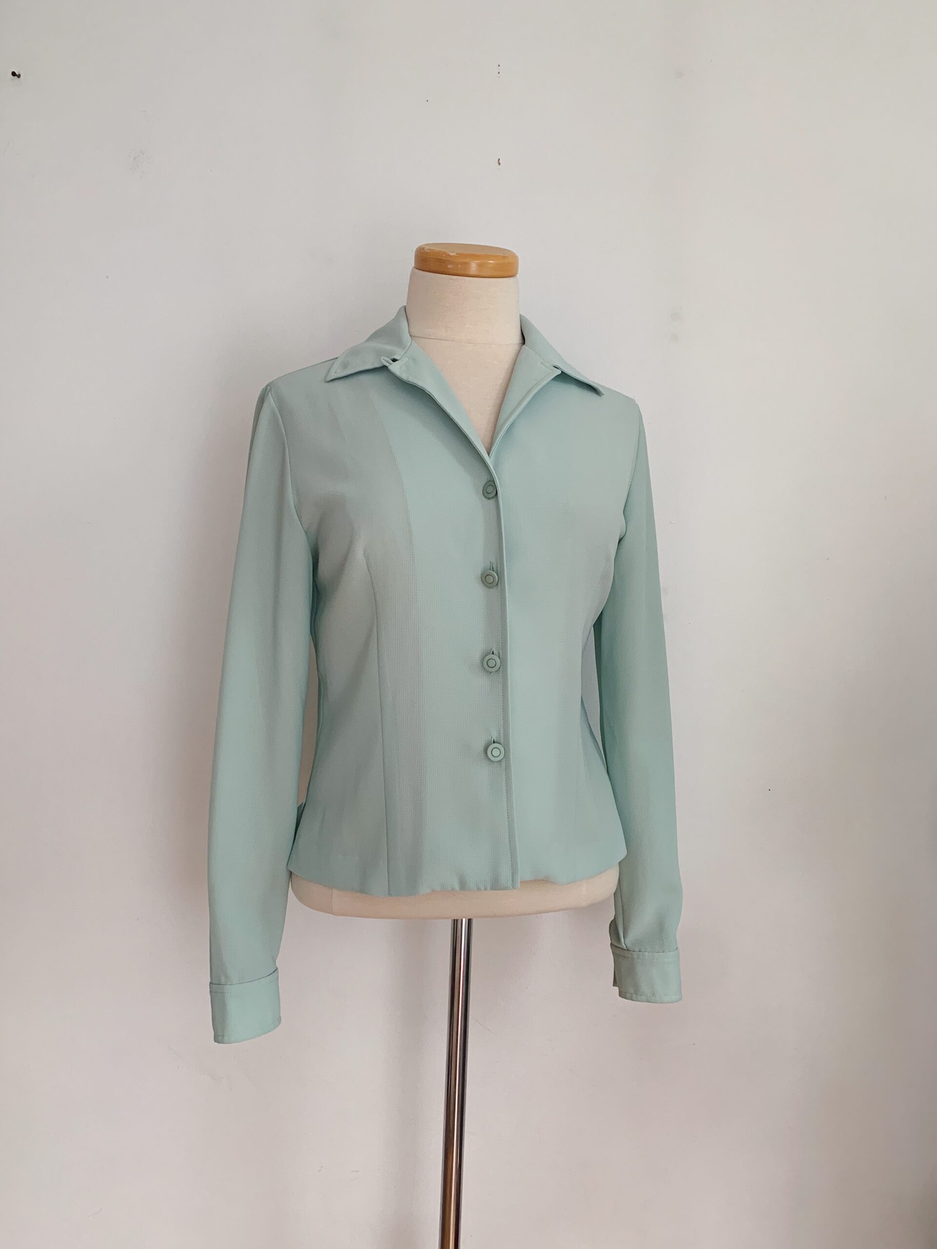 1990s Celadon Button Up Minimalist Blouse