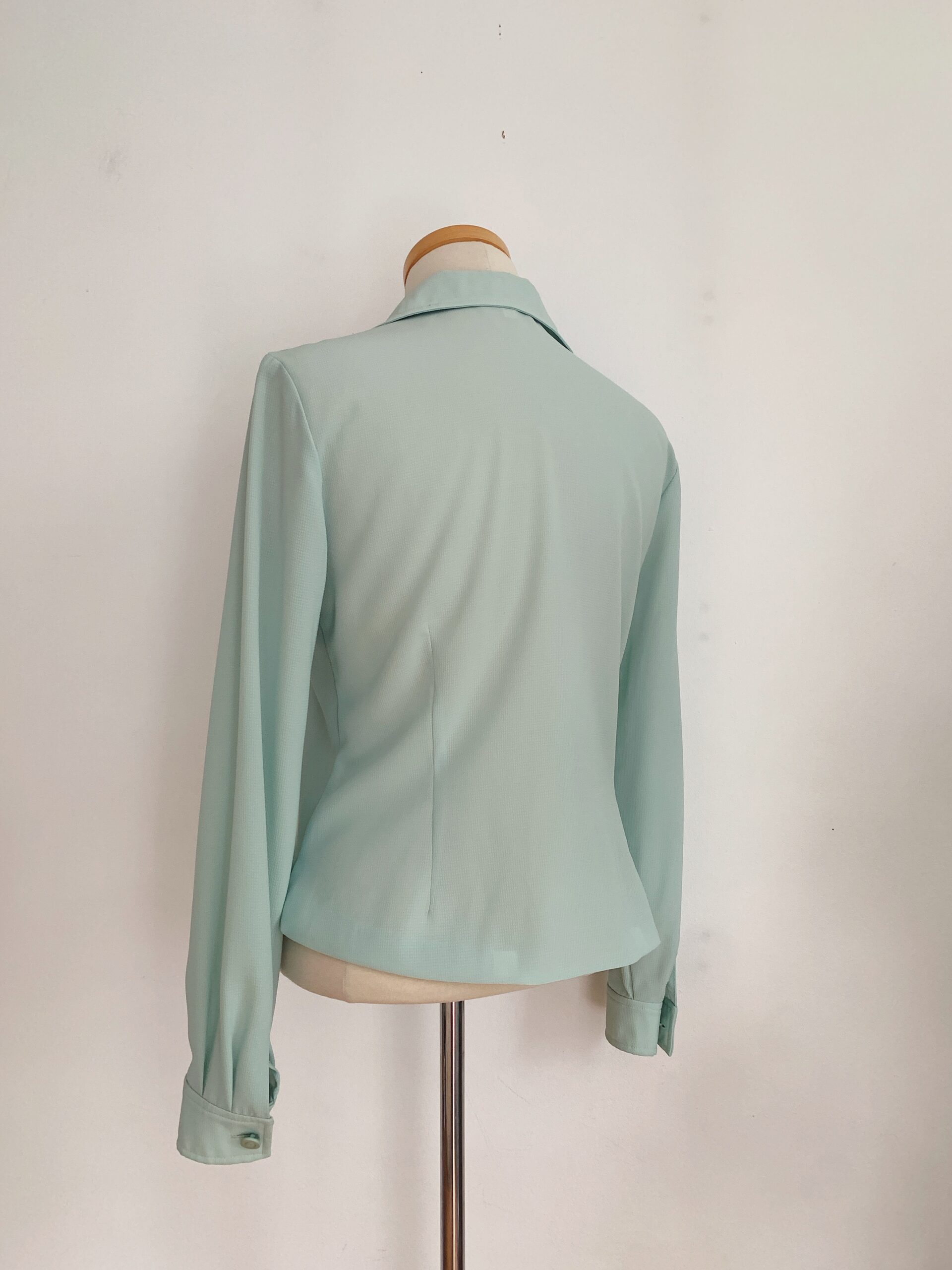 1990s Celadon Button Up Minimalist Blouse
