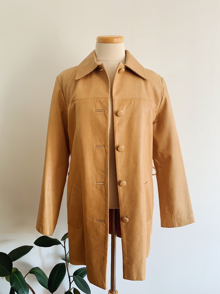 1990s ✿ Caramel Brown Leather Belted Jacket – Image 8