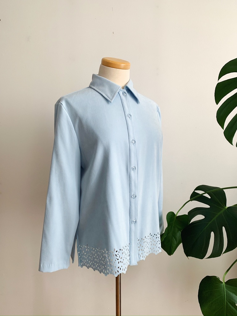 1990s–2000s ✿ Baby Blue Suedette Cutout Blouse