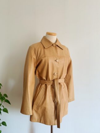 1990s Caramel Brown Leather Belted Jacket