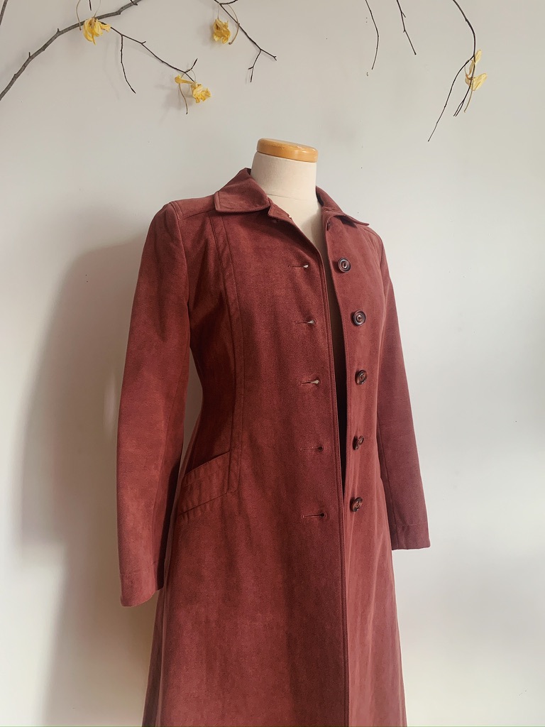 60s 70s Dusty Rose Faux Suede Coat | Vintage Made in Canada Trench Coat