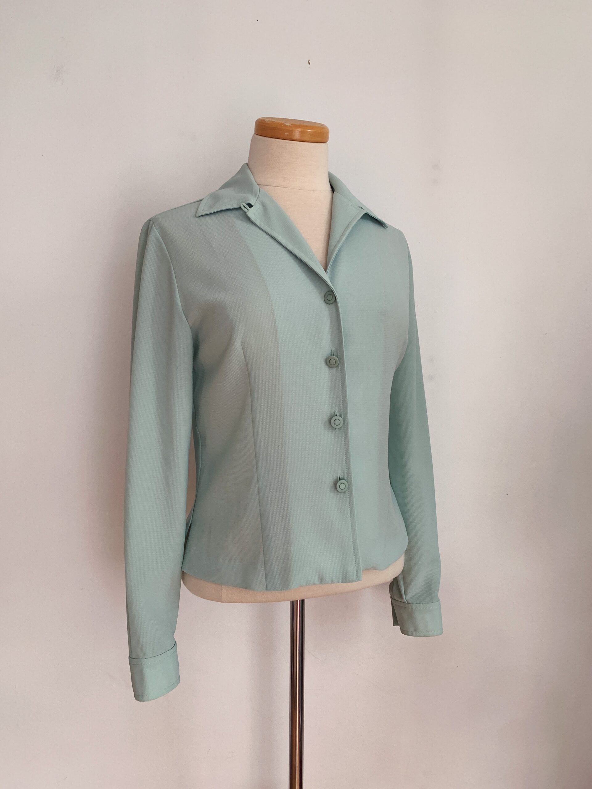 1990s Celadon Button Up Minimalist Blouse