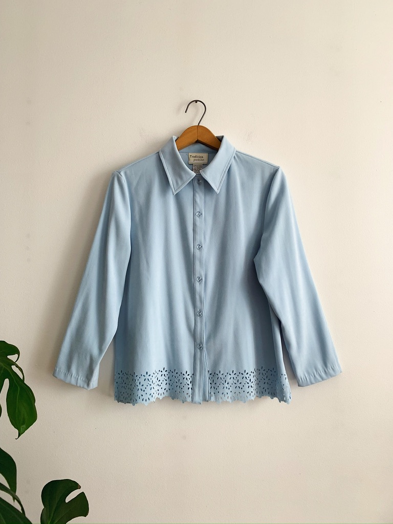 1990s–2000s ✿ Baby Blue Suedette Cutout Blouse