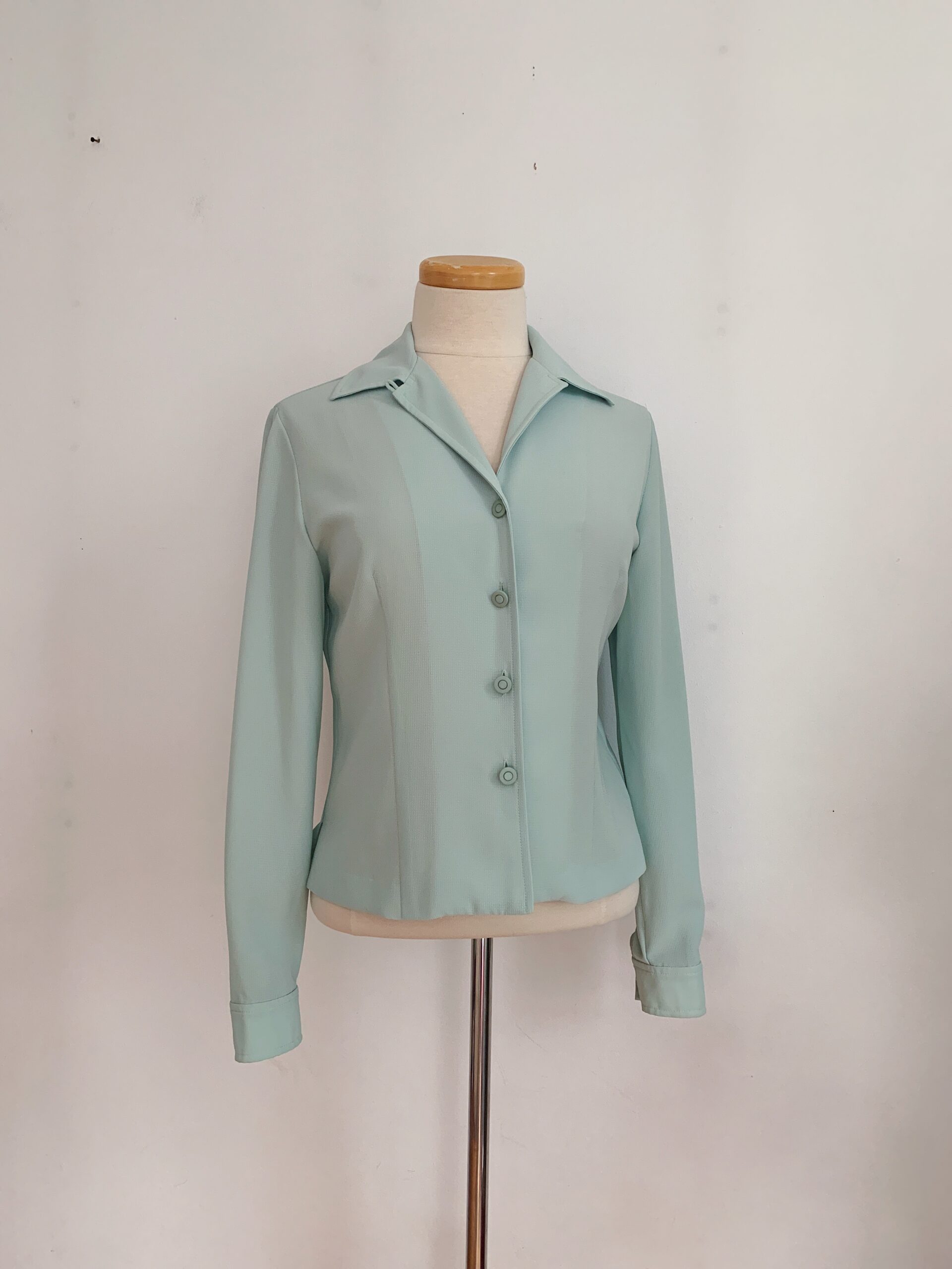 1990s Celadon Button Up Minimalist Blouse
