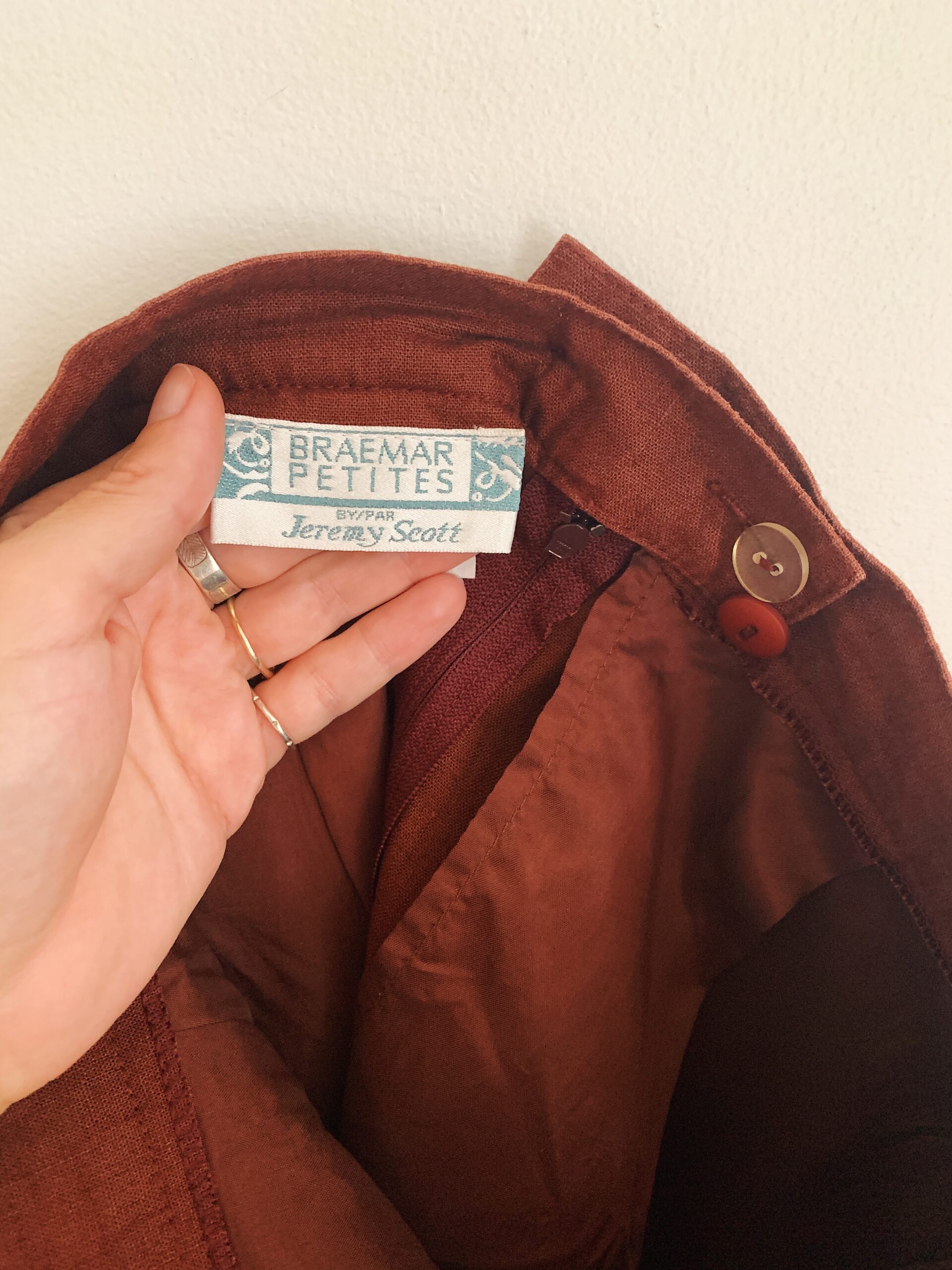 1990s rust bronze linen pleated skirt made in Canada