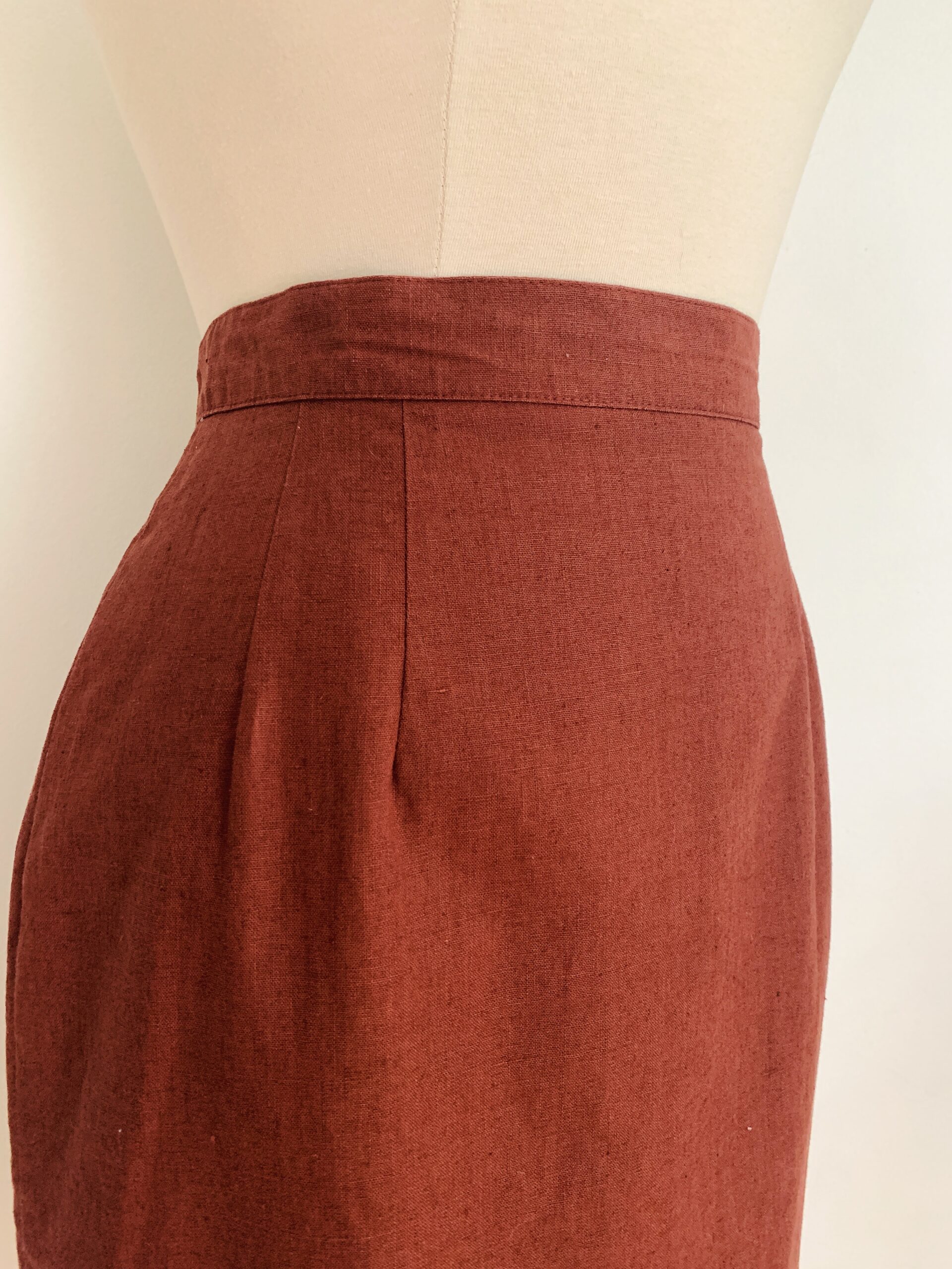 1990s rust bronze linen pleated skirt made in Canada