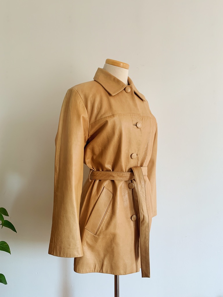 1990s ✿ Caramel Brown Leather Belted Jacket – Image 5