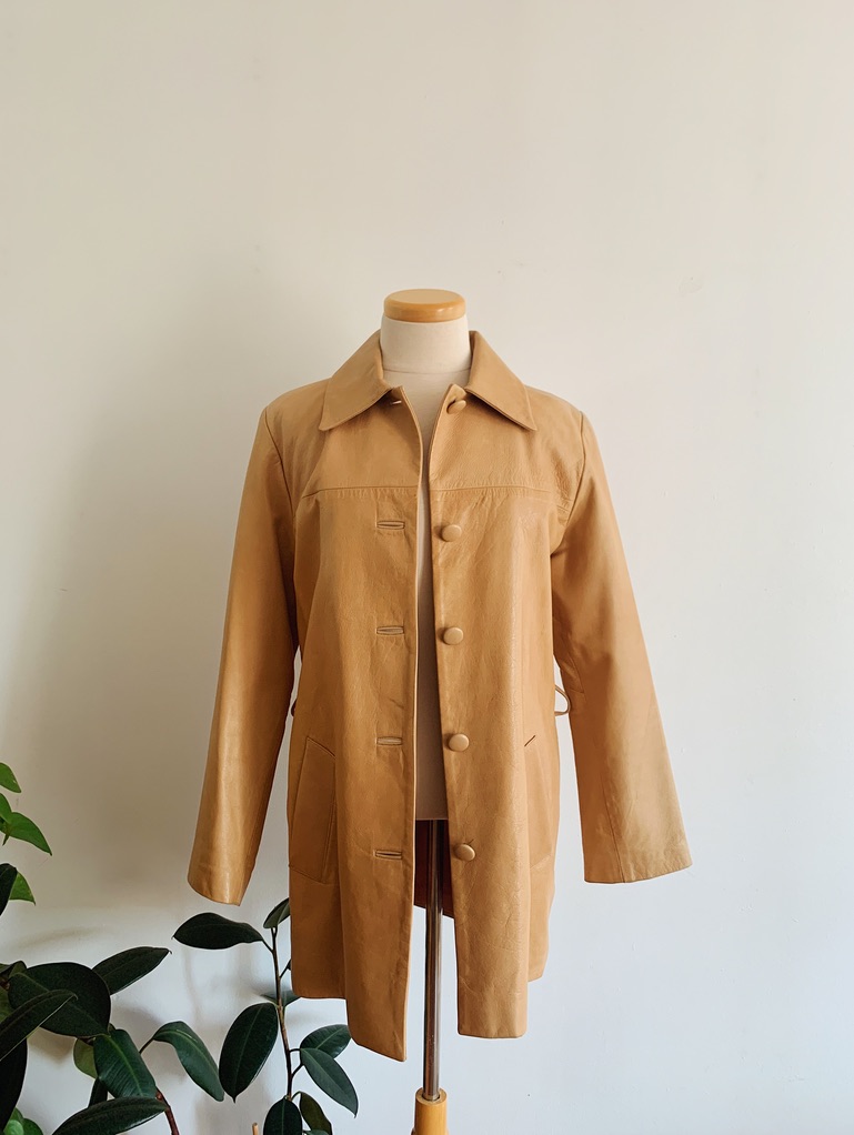 1990s ✿ Caramel Brown Leather Belted Jacket – Image 7