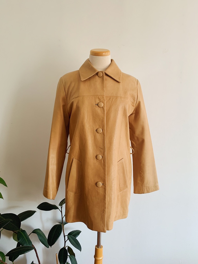 1990s ✿ Caramel Brown Leather Belted Jacket – Image 6