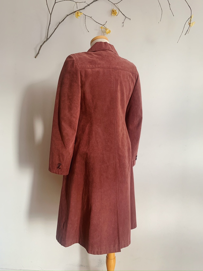 60s 70s Dusty Rose Faux Suede Coat | Vintage Made in Canada Trench Coat
