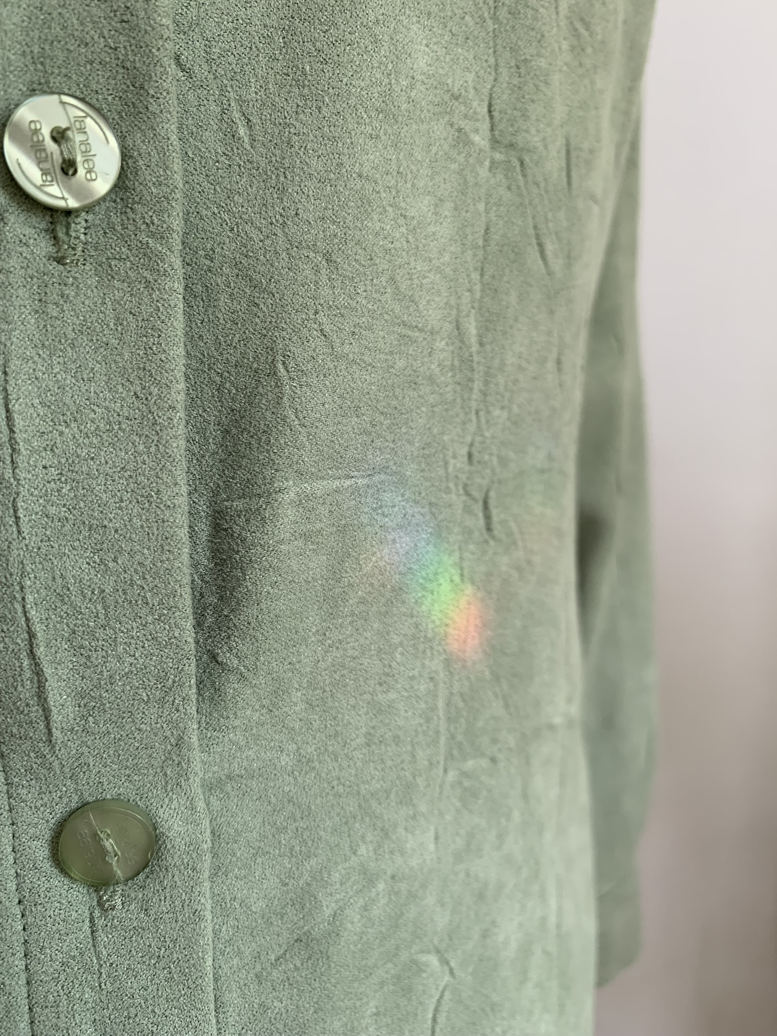 90s Pistachio Green Crinkle Blouse | Vintage 70s Style Suedette Shirt