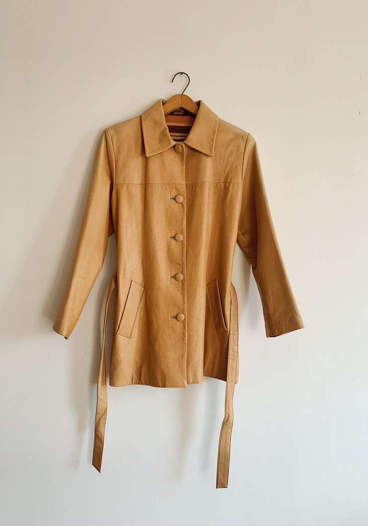 1990s ✿ Caramel Brown Leather Belted Jacket – Image 10