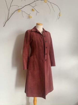 60s 70s Dusty Rose Faux Suede Coat | Vintage Made in Canada Trench Coat
