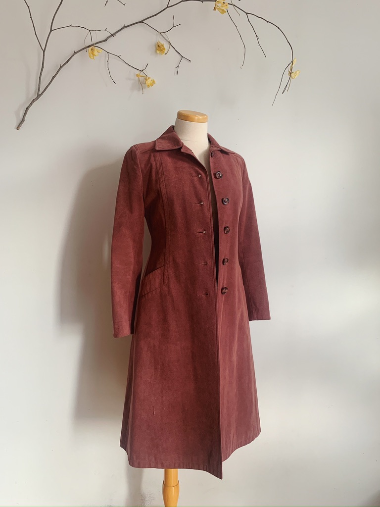 60s 70s Dusty Rose Faux Suede Coat | Vintage Made in Canada Trench Coat