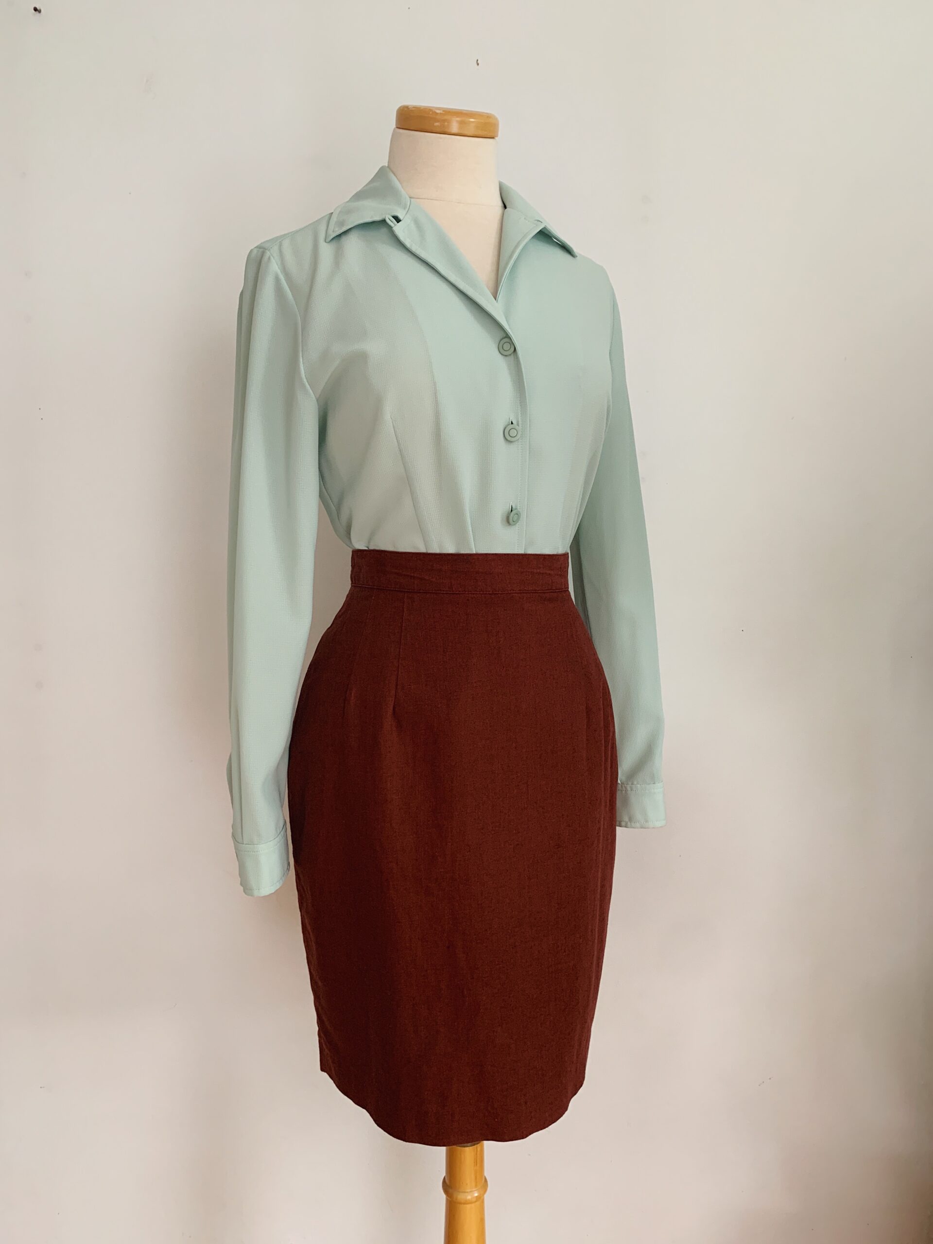 1990s Celadon Button Up Minimalist Blouse