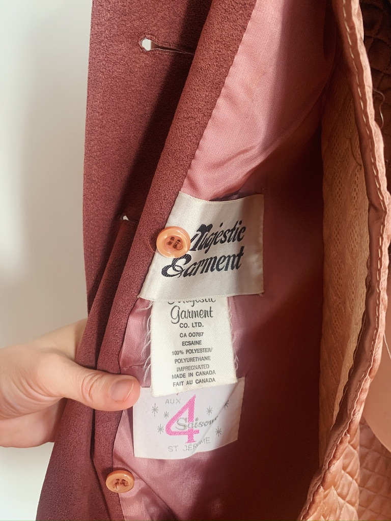 60s 70s Dusty Rose Faux Suede Coat | Vintage Made in Canada Trench Coat